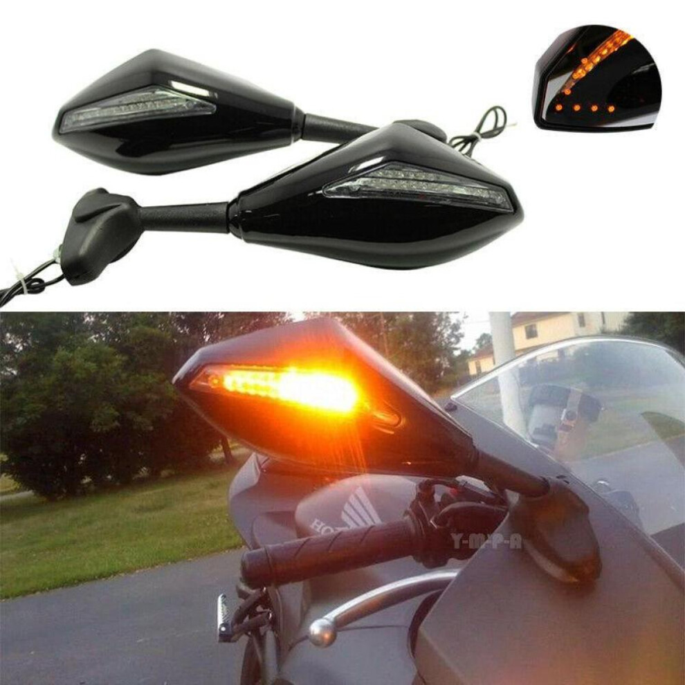 (black) Motorcycle Rearview Mirrors Led Turn Signal Integrated Indicator Lights Rear View Side Mirrors