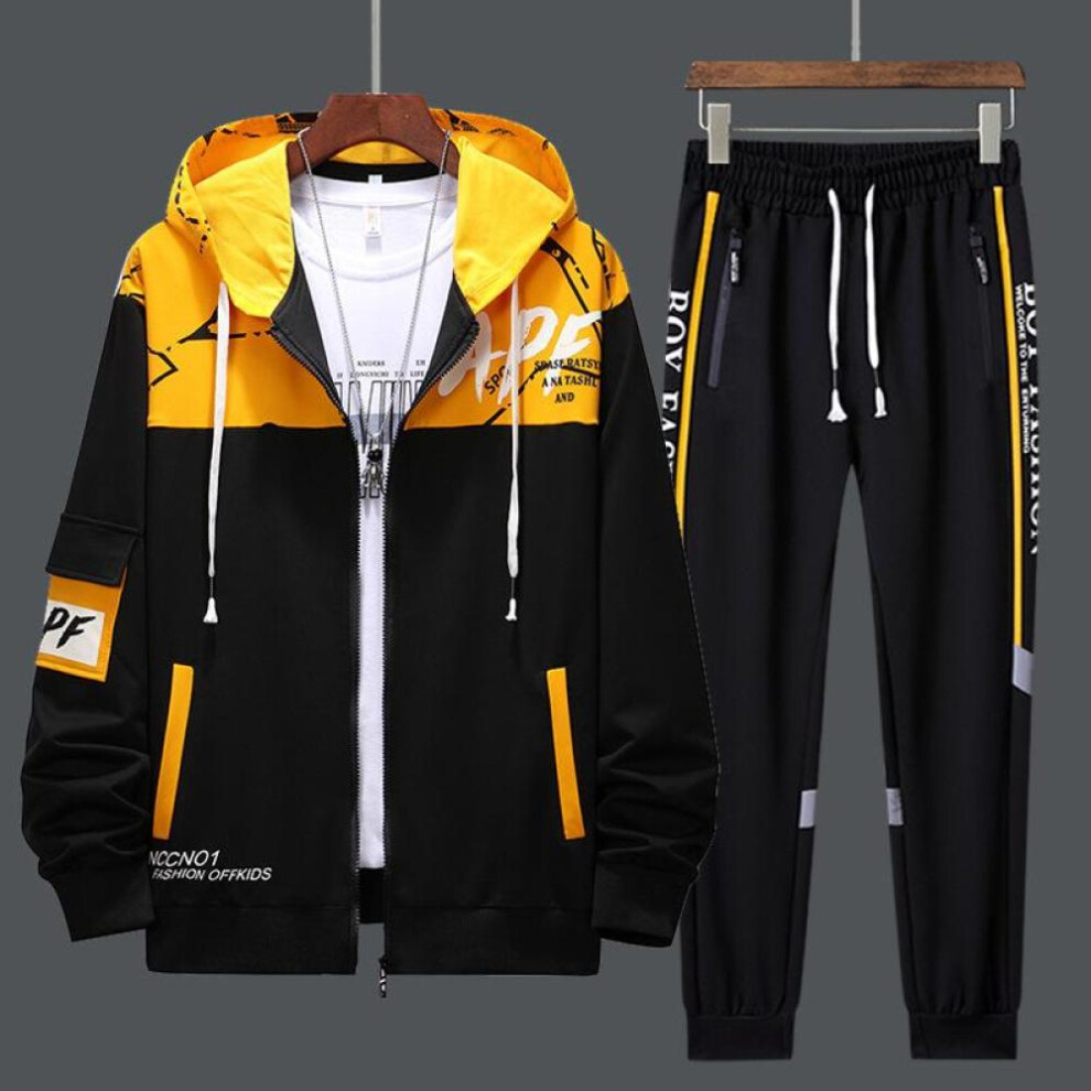 (yellow, XXXL) Men Tracksuits 2 Piece Sweat Suits Mens Zipper Cardigan Printing Sweatshirts Sweatpants Sets Sports Clothing