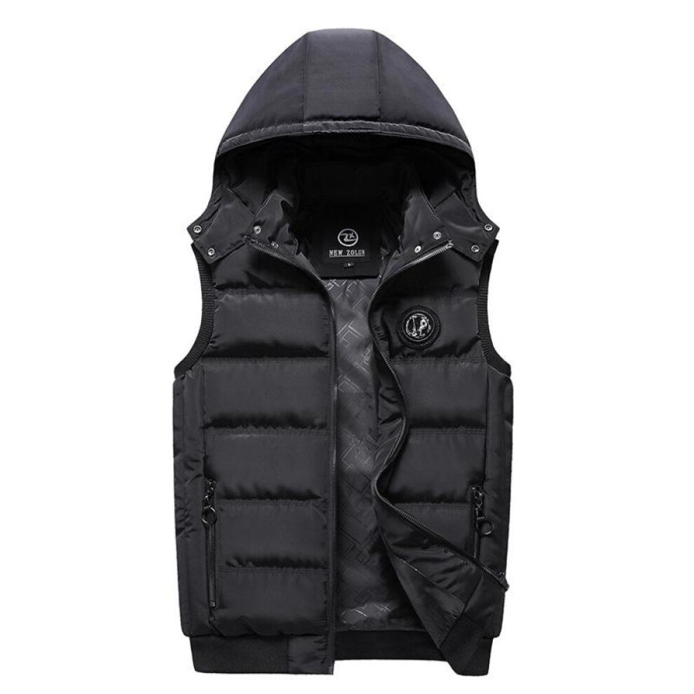 (black, XXXL) Winter Warm Vest Men Cotton Hooded Jacket Male Zipper Waistcoat Autumn Male