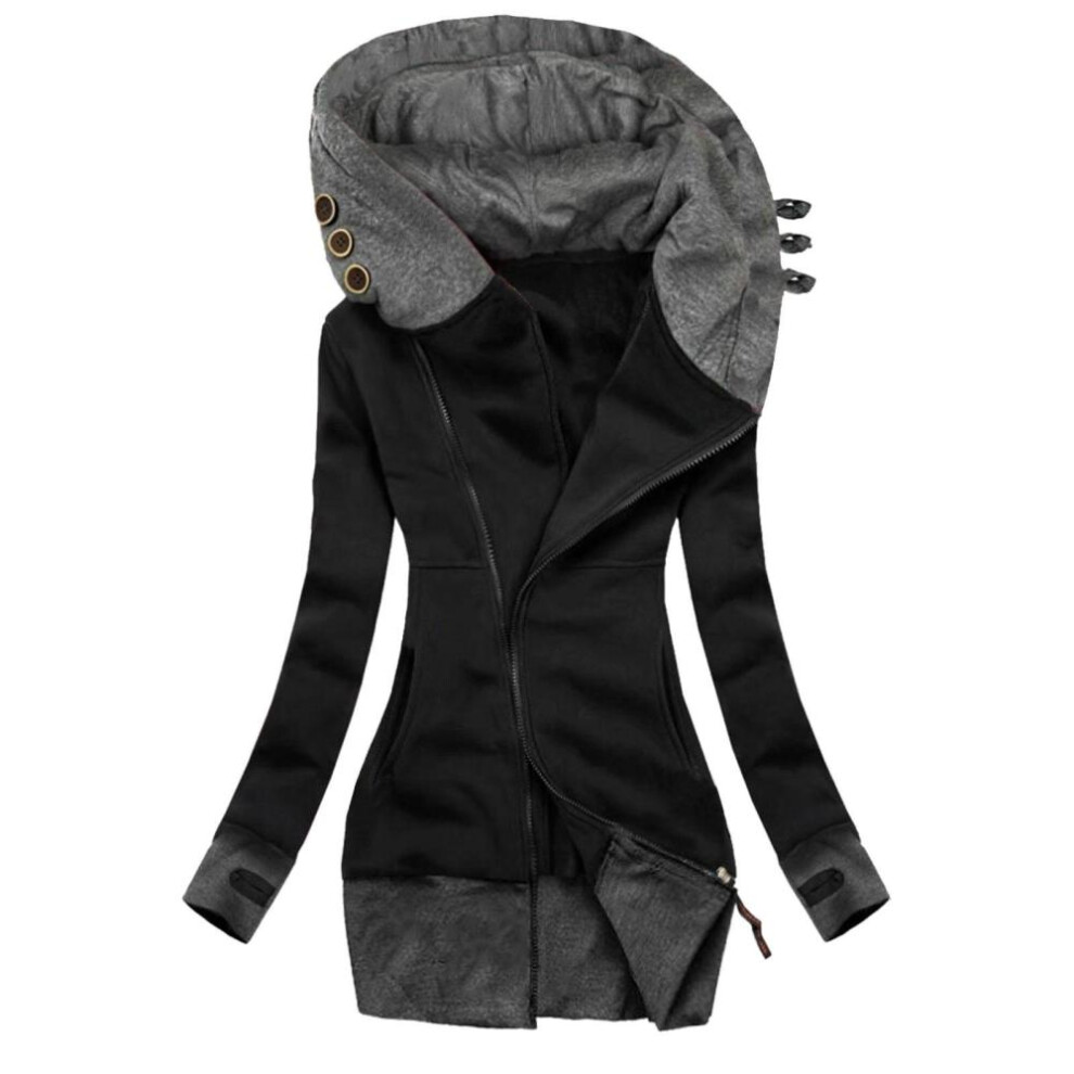 (black, S) Women Fashion Solid Jacket Zipper Pocket Sweatshirt Long Sleeve Coat