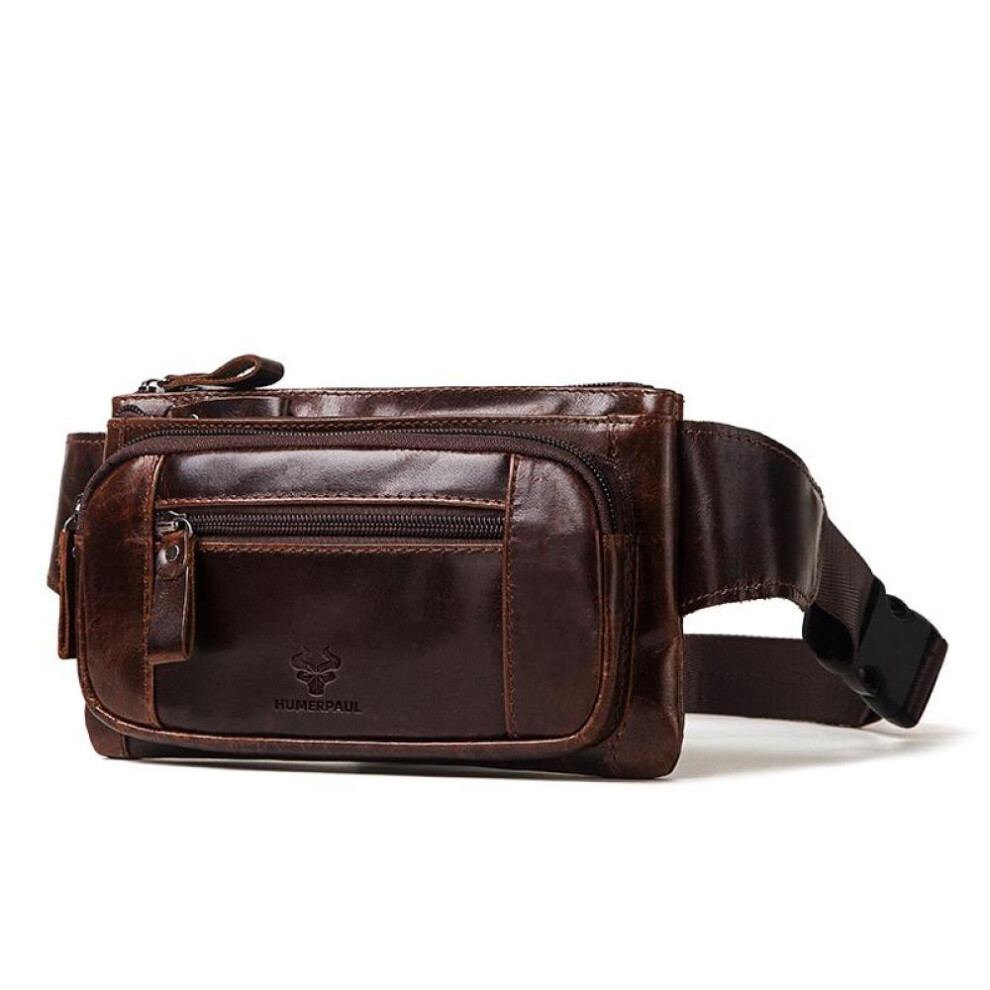 (coffee) Humerpaul Famous Brand Fashion Men Genuine Leather Waist Packs Organizer Travel Chest Bag Necessity Waist Belt Mobile Phone Small Bum Bag