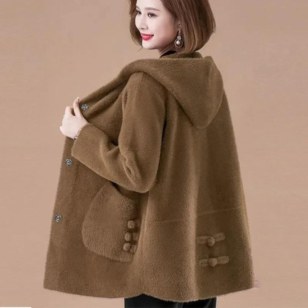 (camel, M) Mid Aged And Elderly 2024 Spring And Autumn New Mink Fleece Women&apos;s Coat High Grade Mother&apos;s Cloth Plus Fat Plus Cardigan Coat
