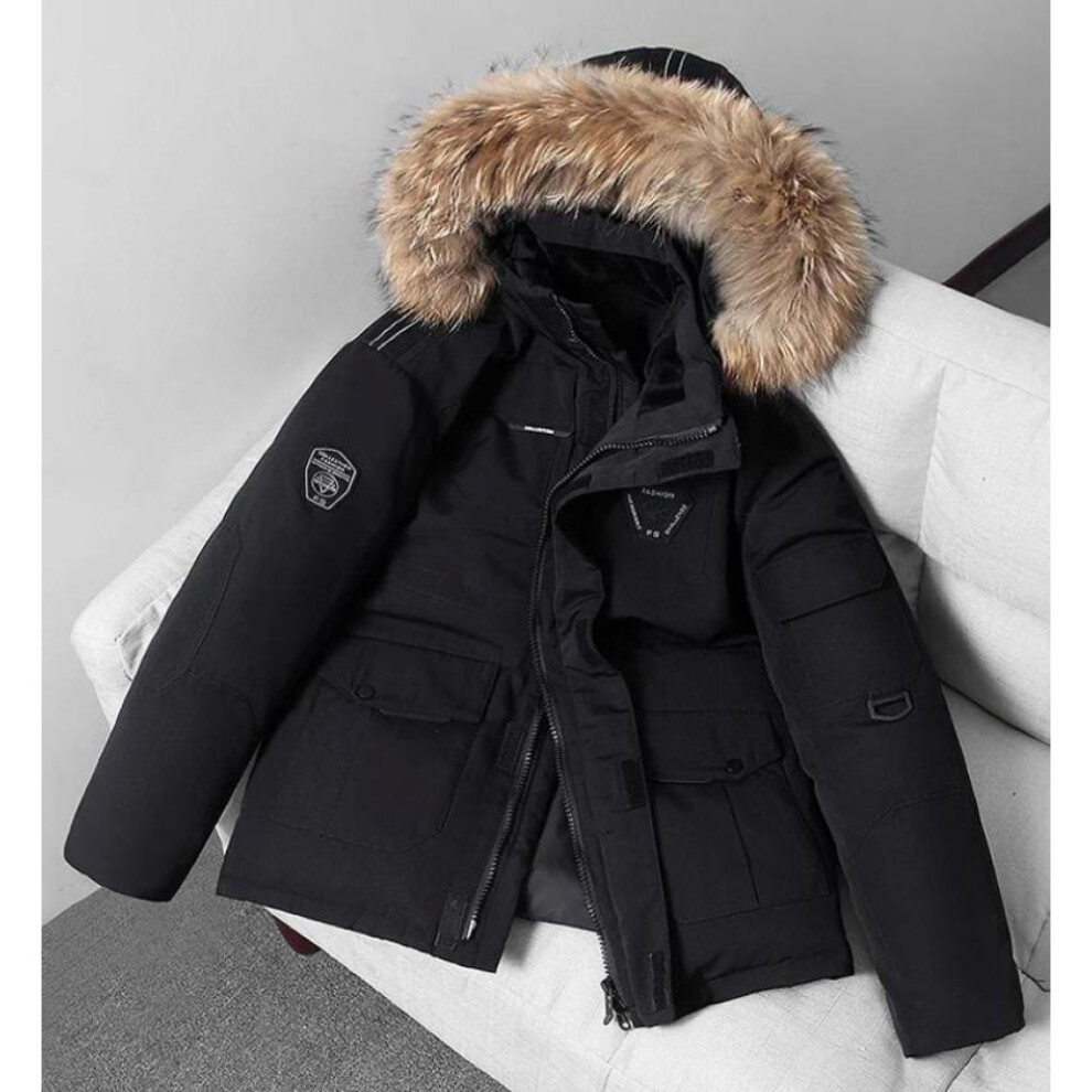 (black, XXXL) Winter Jacket Men Parkas Thicken Warm Coat Mens Fur Hooded Jacket Solid Color Parka Coat Male Outwear
