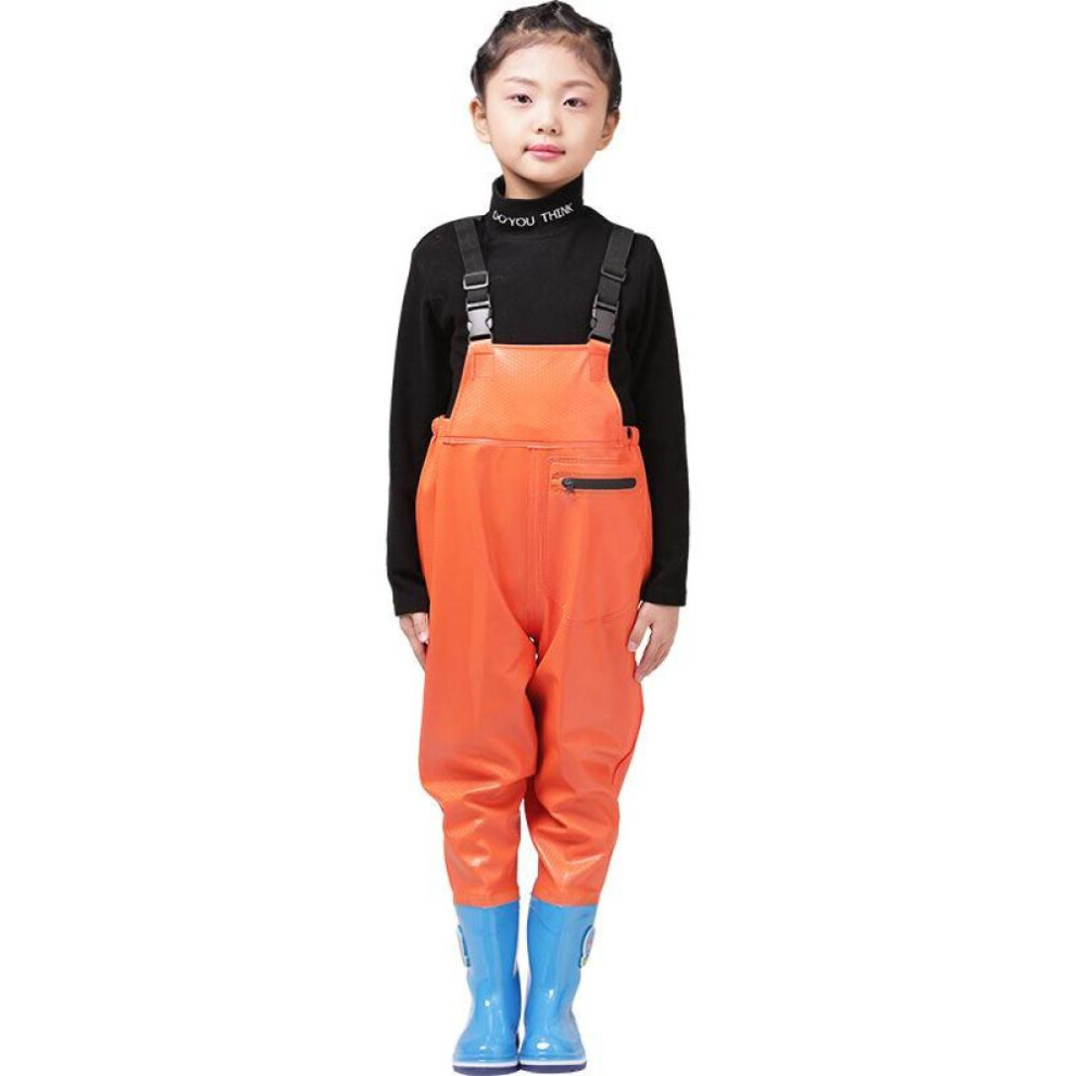 (orange, 26) Kids Outdoor Activities Fishing Bras With Boots Boys Girls Pvc Rain Pants Waterproof Boot Legs