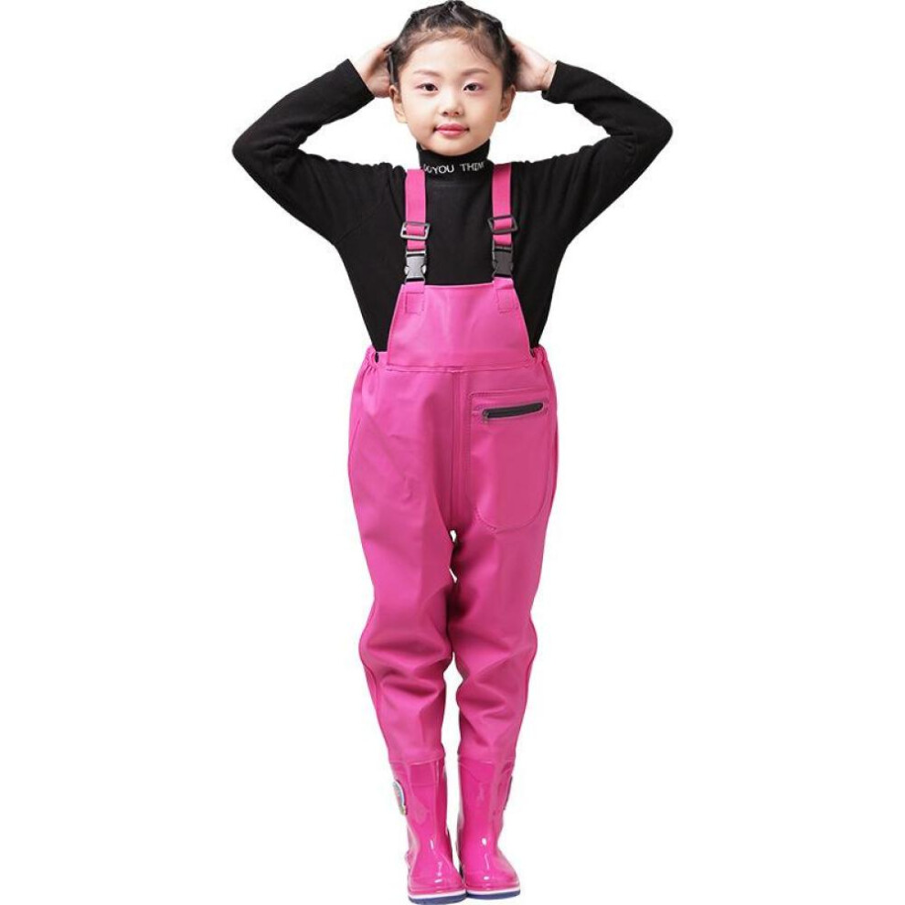 (pink, 29) Kids Outdoor Activities Fishing Bras With Boots Boys Girls Pvc Rain Pants Waterproof Boot Legs