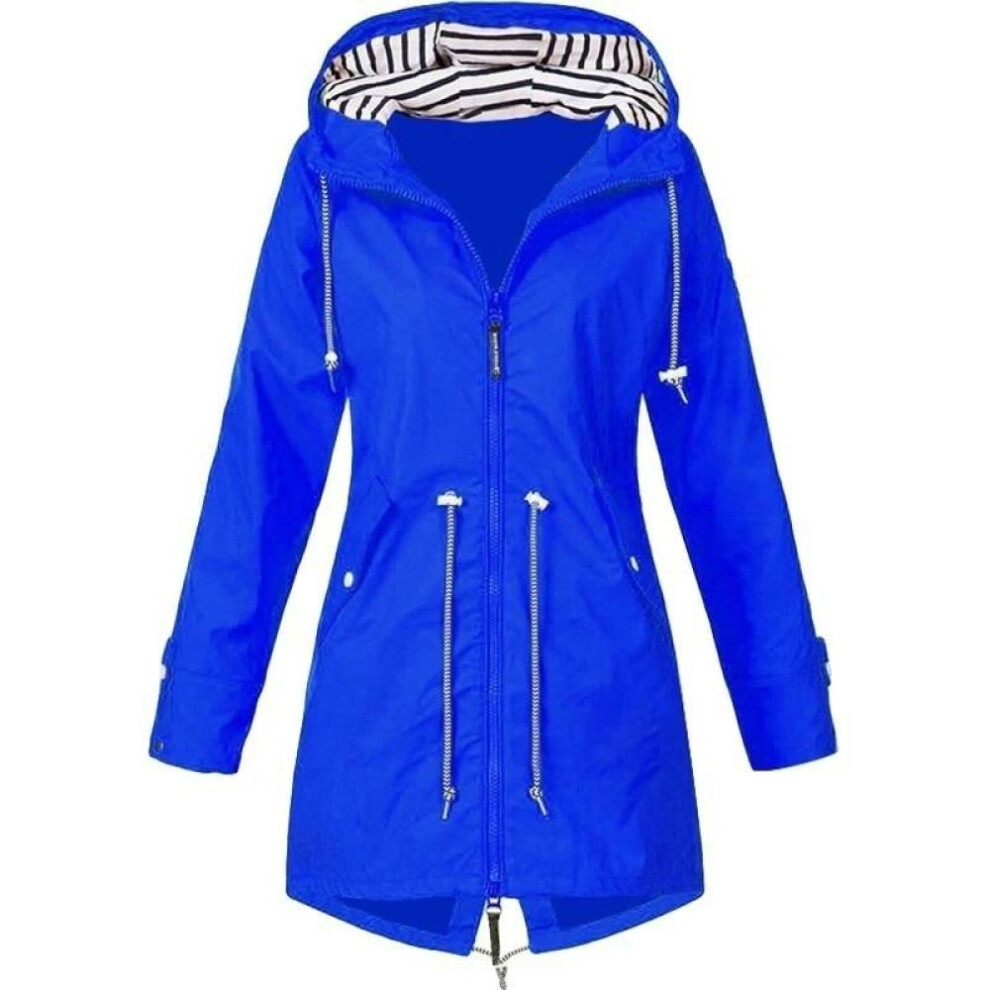 (blue, M) Women&apos;s Fashion Hooded Outdoors Zipper Windproof Trench Coats Casual Waterproof Drawstring Rain Jackets Mountaineeri Female