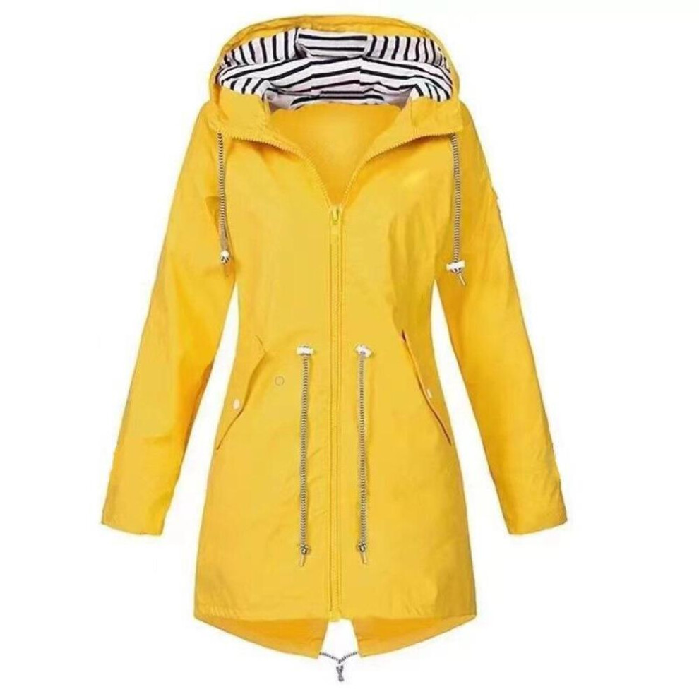(yellow, XXL) Women&apos;s Fashion Hooded Outdoors Zipper Windproof Trench Coats Casual Waterproof Drawstring Rain Jackets Mountaineeri Female