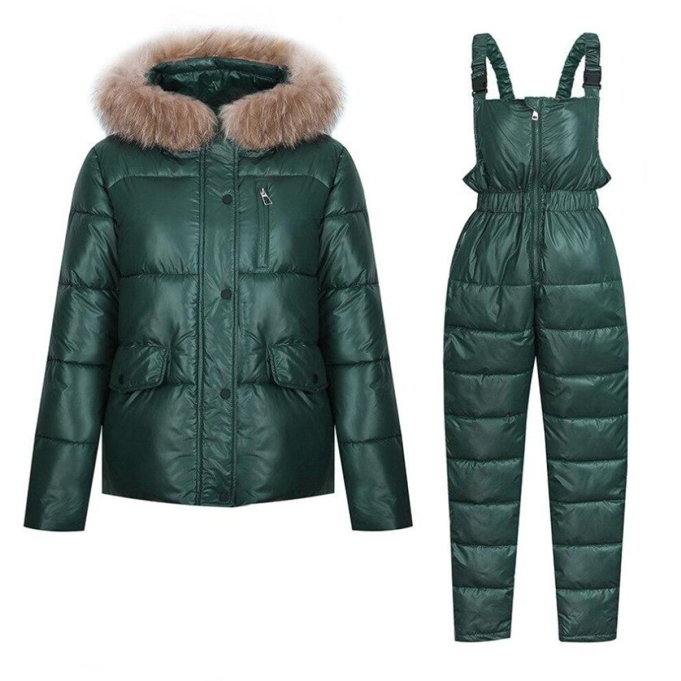 (green, L) Women Winter Short Hooded Glossy Windproof Waterproof Coat Two Pieces Suit Puffer Jacket Cotton Padded Parkas Warm Outwear