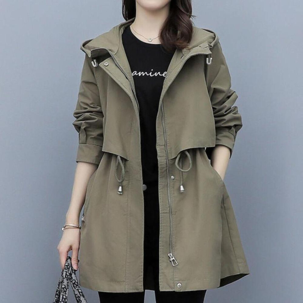 (coffee, L) Spring And Autumn  Women&apos;s Mid-length Trench Coat Hooded Zipper Tie-in Jackets British Style Loose Coats Women&apos;s Clothing