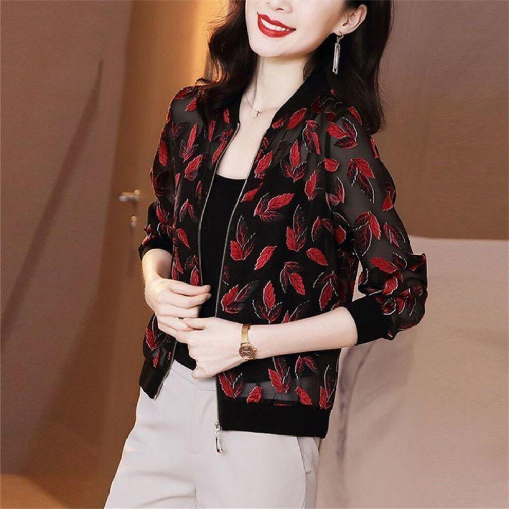 (red, 4XL) Chiffon Outerwear For Women Wear Summer Lightweight Long-sleeved Sunscreen Jacket Large Zip Cardigan Bomber For Women
