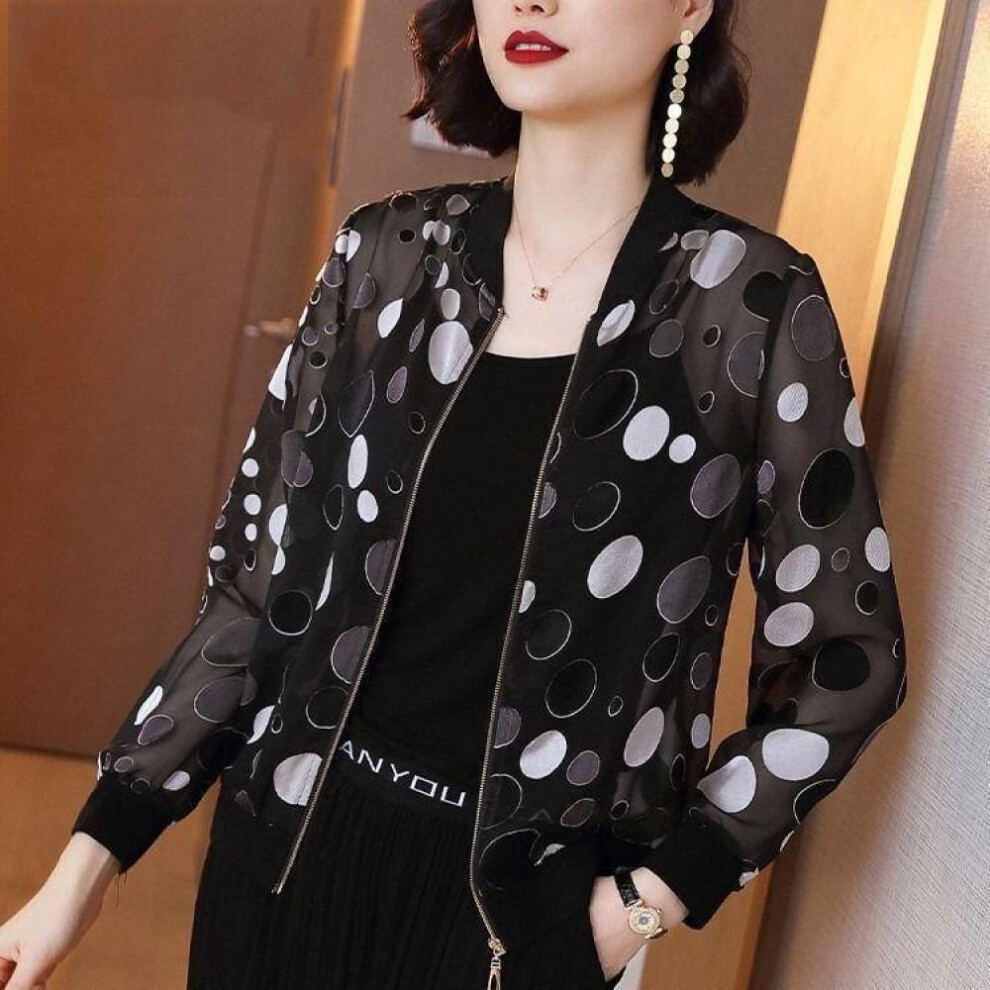 (white, M) Chiffon Outerwear For Women Wear Summer Lightweight Long-sleeved Sunscreen Jacket Large Zip Cardigan Bomber For Women