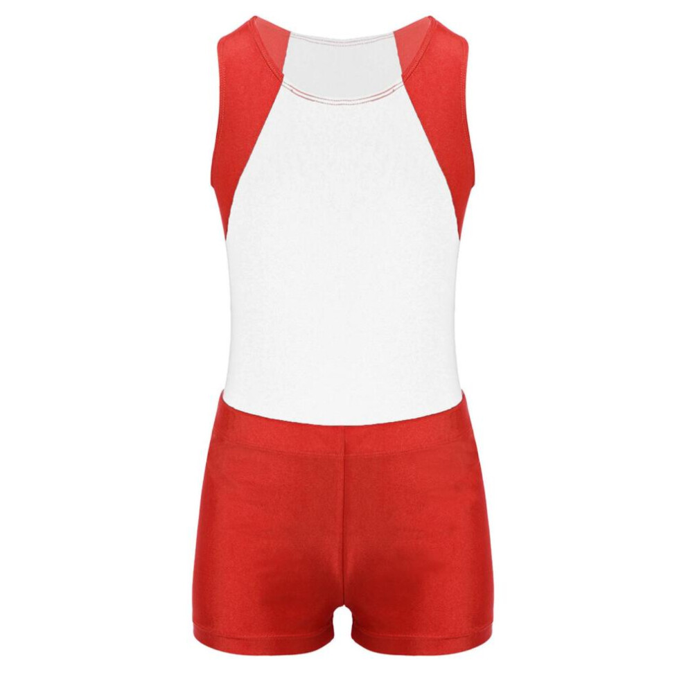 (white, 9-10 Years) Kids Boys Round Neck Sleeveless Leotard Bodysuit Jumpsuit With Shorts Set For Gymnastic Yoga Workout Competition