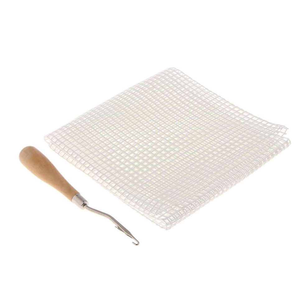 (as the picture, as described) Blank Canvas Mesh And Wooden Bent Latch Hook For Diy Rug Cushion Mat Making