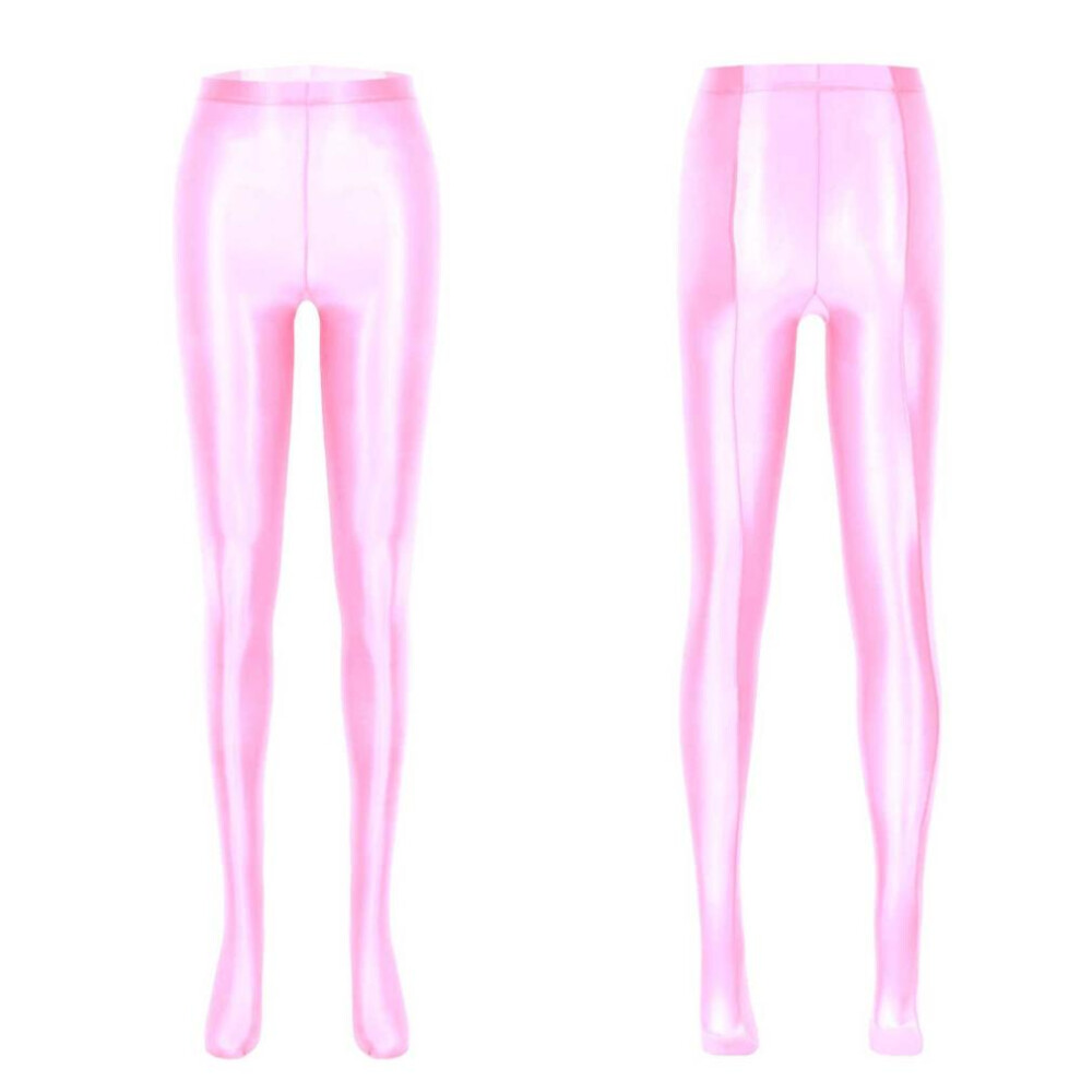 (pink, L) Woman Shiny Oil Glossy Footed Pantyhose Tights Leggings Shimmery Hold Up Stockings Lingerie