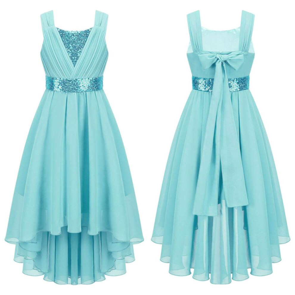 (turquoise, 5-6 Years) Girls Sleeveless Dress Kids Princess Pageant Wedding Bridesmaid Party Dress First Communion Dress