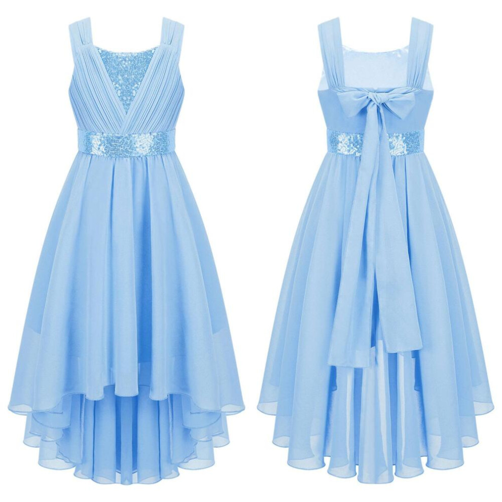 (blue, 13-14 Years) Girls Sleeveless Dress Kids Princess Pageant Wedding Bridesmaid Party Dress First Communion Dress
