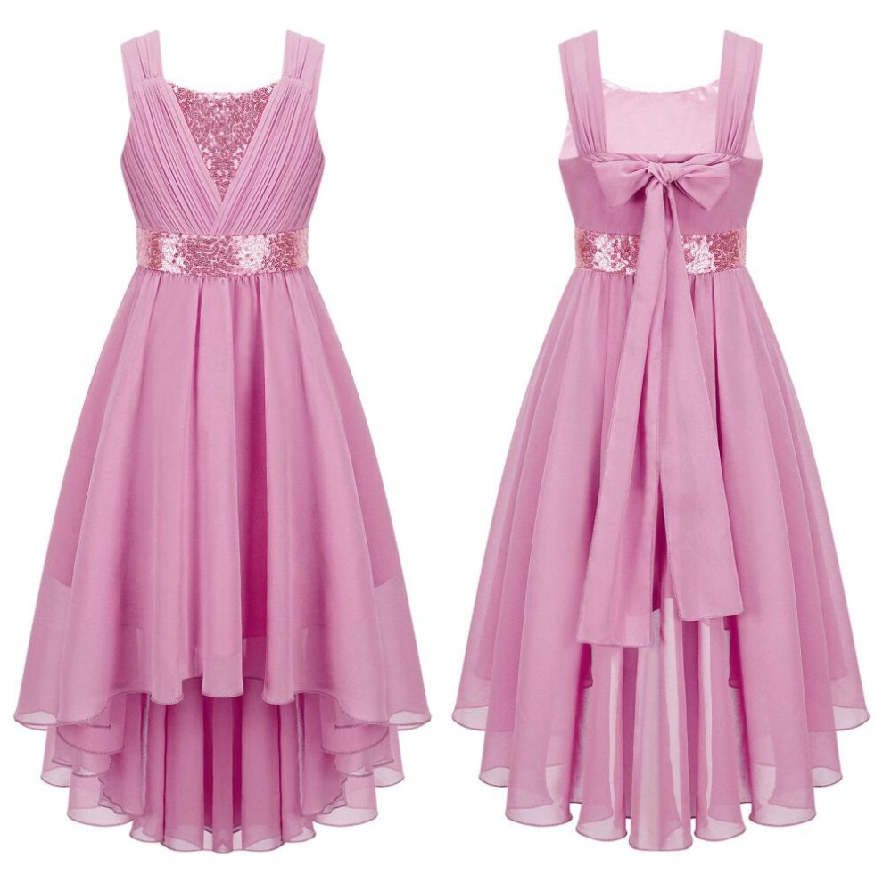 (pink, 5-6 Years) Girls Sleeveless Dress Kids Princess Pageant Wedding Bridesmaid Party Dress First Communion Dress