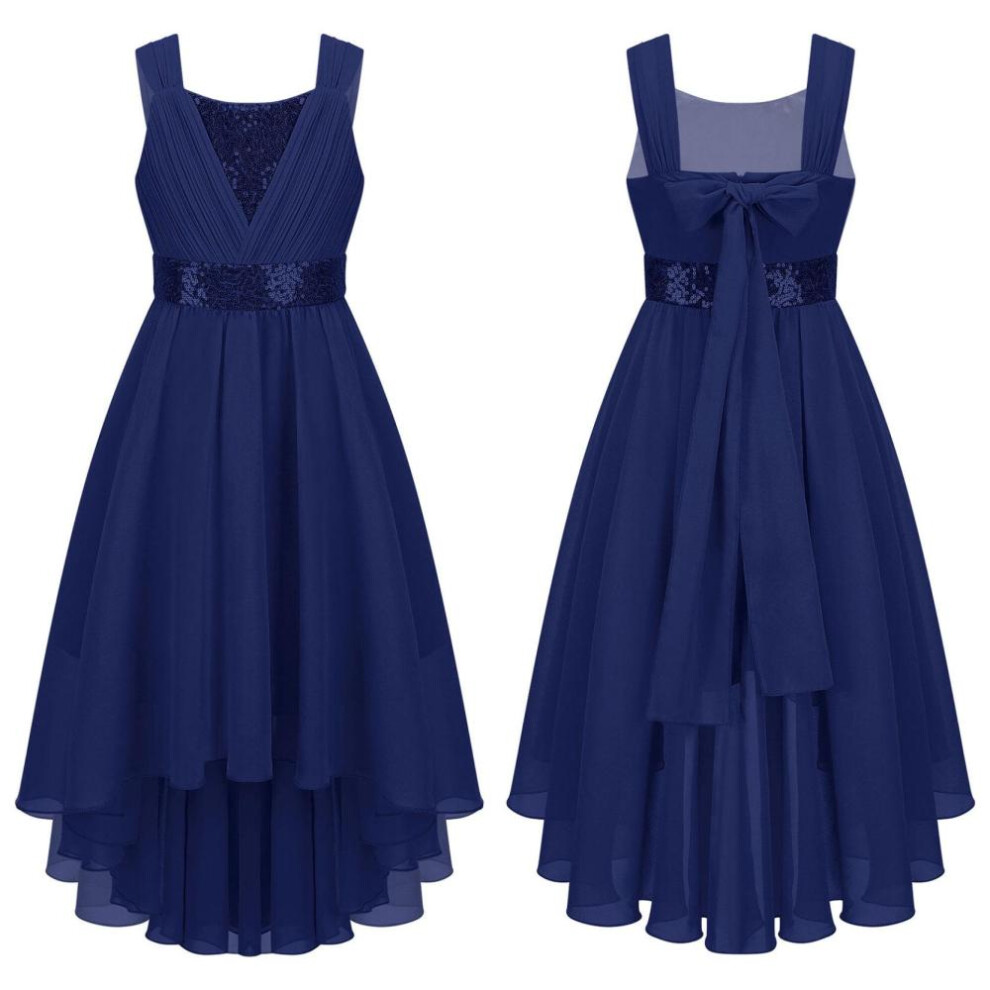 (navy blue, 5-6 Years) Girls Sleeveless Dress Kids Princess Pageant Wedding Bridesmaid Party Dress First Communion Dress