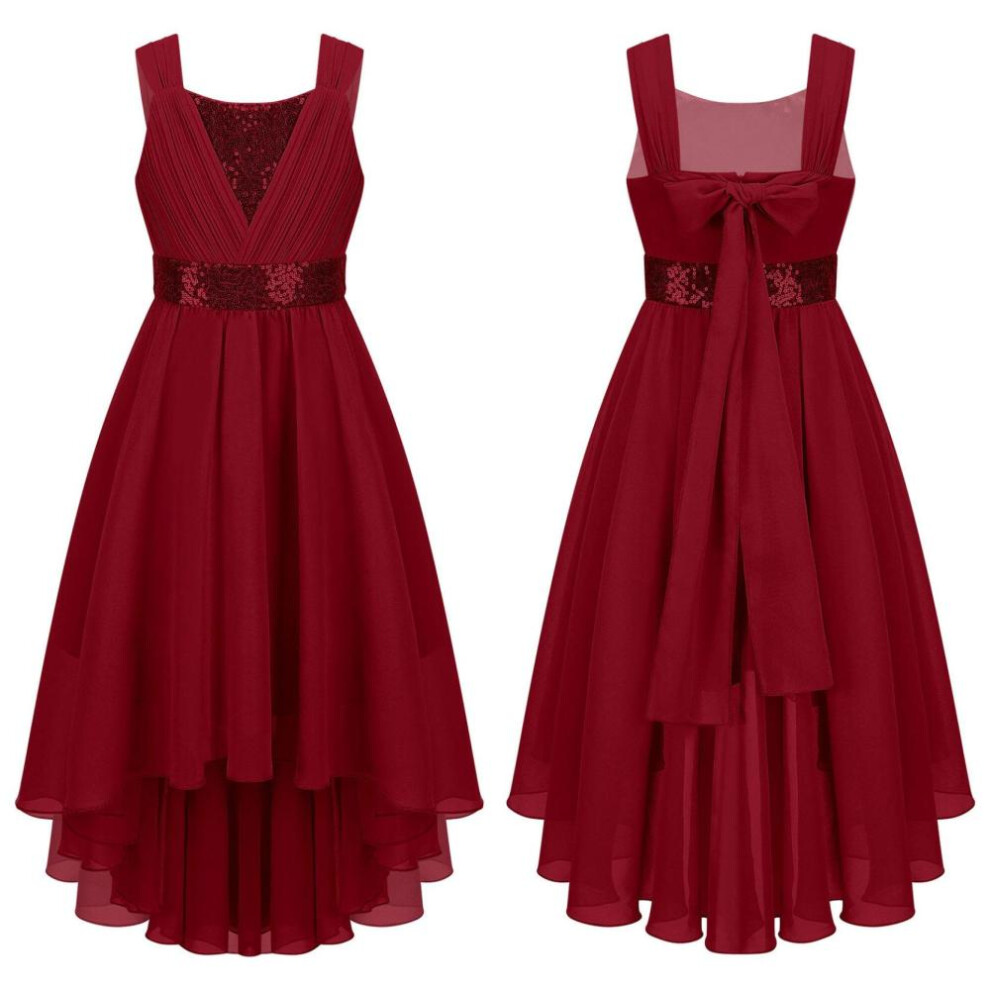 (burgundy, 13-14 Years) Girls Sleeveless Dress Kids Princess Pageant Wedding Bridesmaid Party Dress First Communion Dress