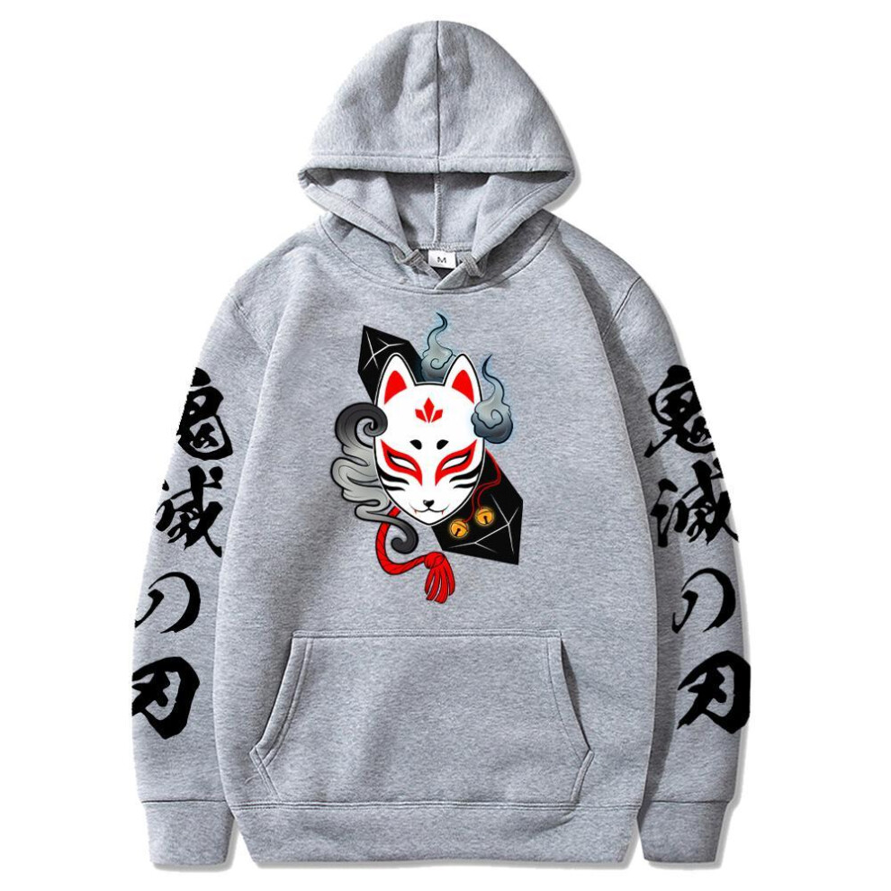 (gray, XL) Anime Demon Slayer Hoodie Men And Women Print Pullovers Harajuku Sweatshirts Long Sleeve Loose Streetwear Hoodie Tops