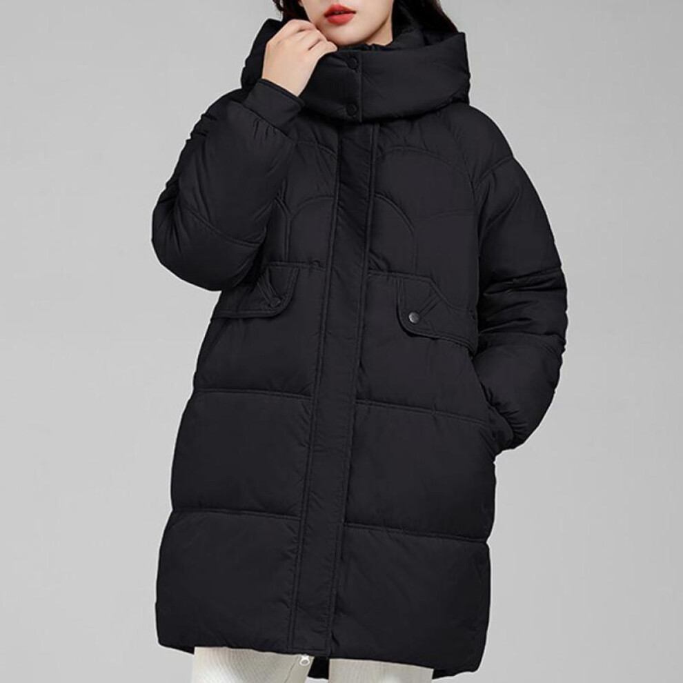 (black, M) Long Coats For Women 2023 New Fashion Thick Warm Winter Women&apos;s Parkas Hooded Korean Style Solid Color Padded Jackets