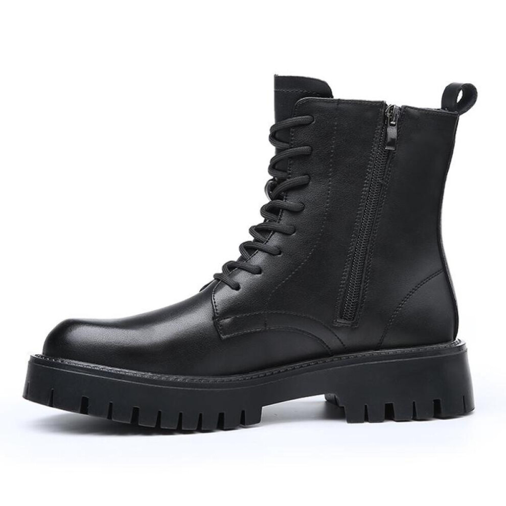 (black, 40) Fashion White Boots For Men New British Style Platform Motorcycle Boots Good Quality Casual Men's High Top Leather Shoes Punk 2023