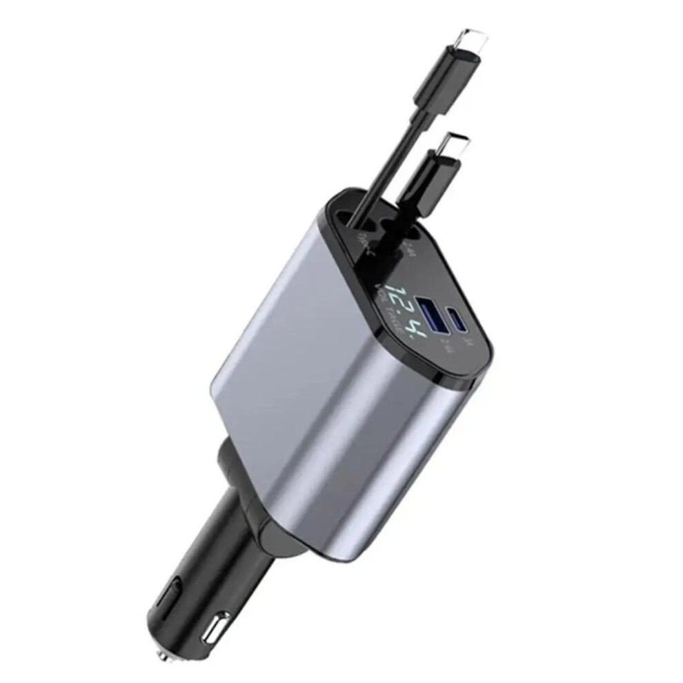 (black) Retactable Car Charger 4 In 1 Fast Usb C Car Charger 120w With Dual Retractable Cable Dual Usb Port For Iphone 15 14 13 12 Pro Max Galaxy S23 S22
