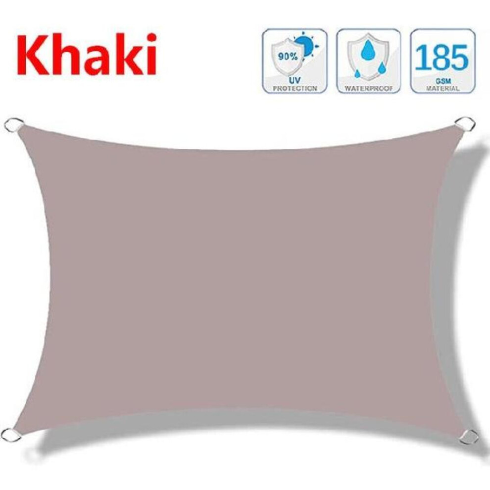 (khaki, 2x2m) Waterproof Sun Shelter Sunshade Protection Shade Sail Awning Camping Shade Cloth Large For Outdoor Canopy Garden Patio 3x5m