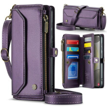 (purple, Samsung A55) Flip Leather Phone Case for Samsung Galaxy Z Fold 5 4 S24 Plus S23 Ultra S22 S21 S20 FE iPhone 15 14 Plus 13 12 Pro Max Zipper Wallet Card Cover Coque