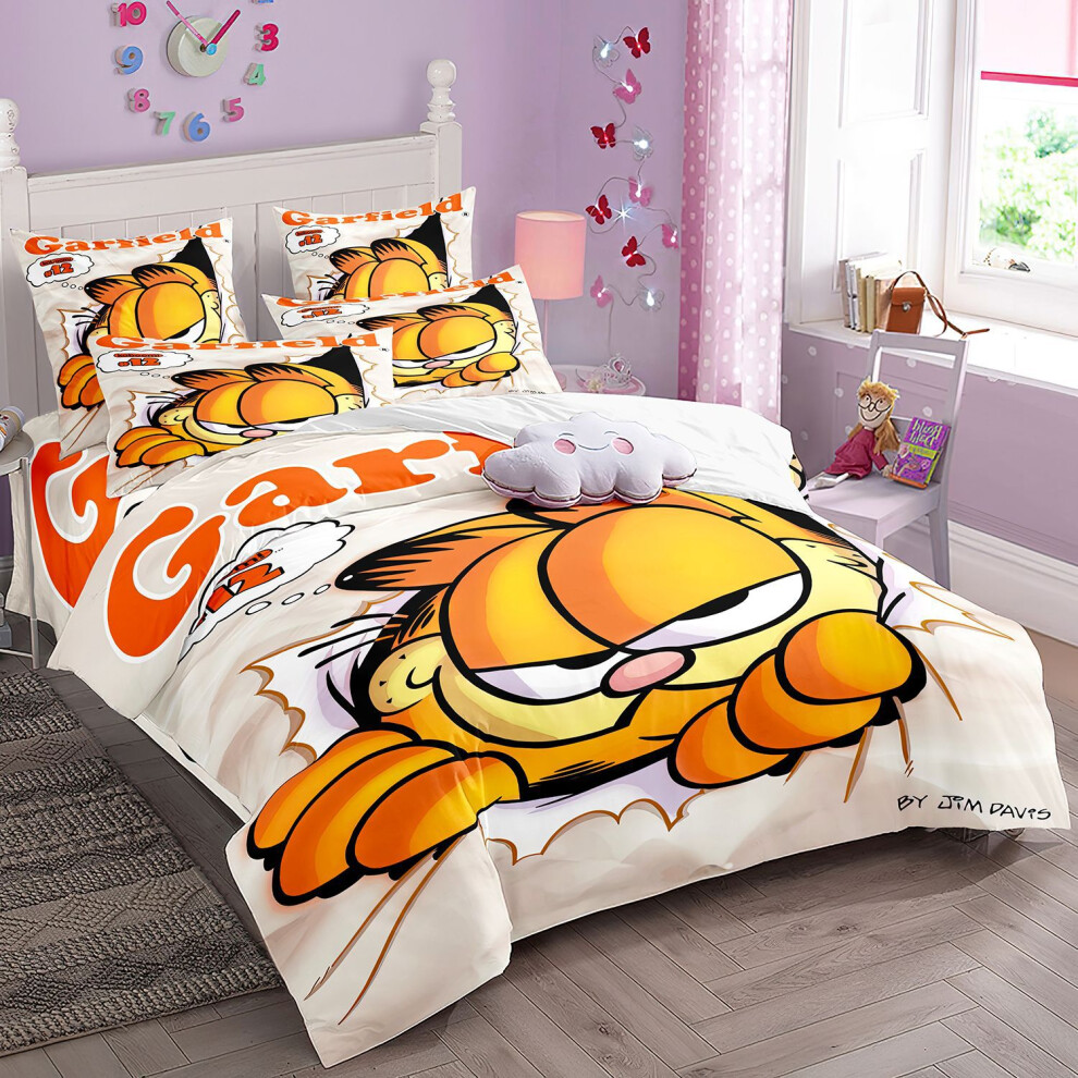 (Style 2, Single 135*200cm) Cute Garfield Cartoon Quilt Cover Children's Bedding Set