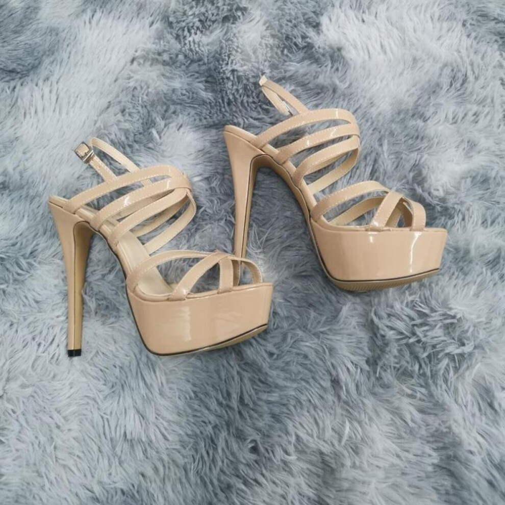 (nude, 39) Large Size 44 Women Sandals Nightclub Ultra Fashion 14cm Super High Heels Platform Ankle Strap Sandals Sexy Pumps Bride Shoes