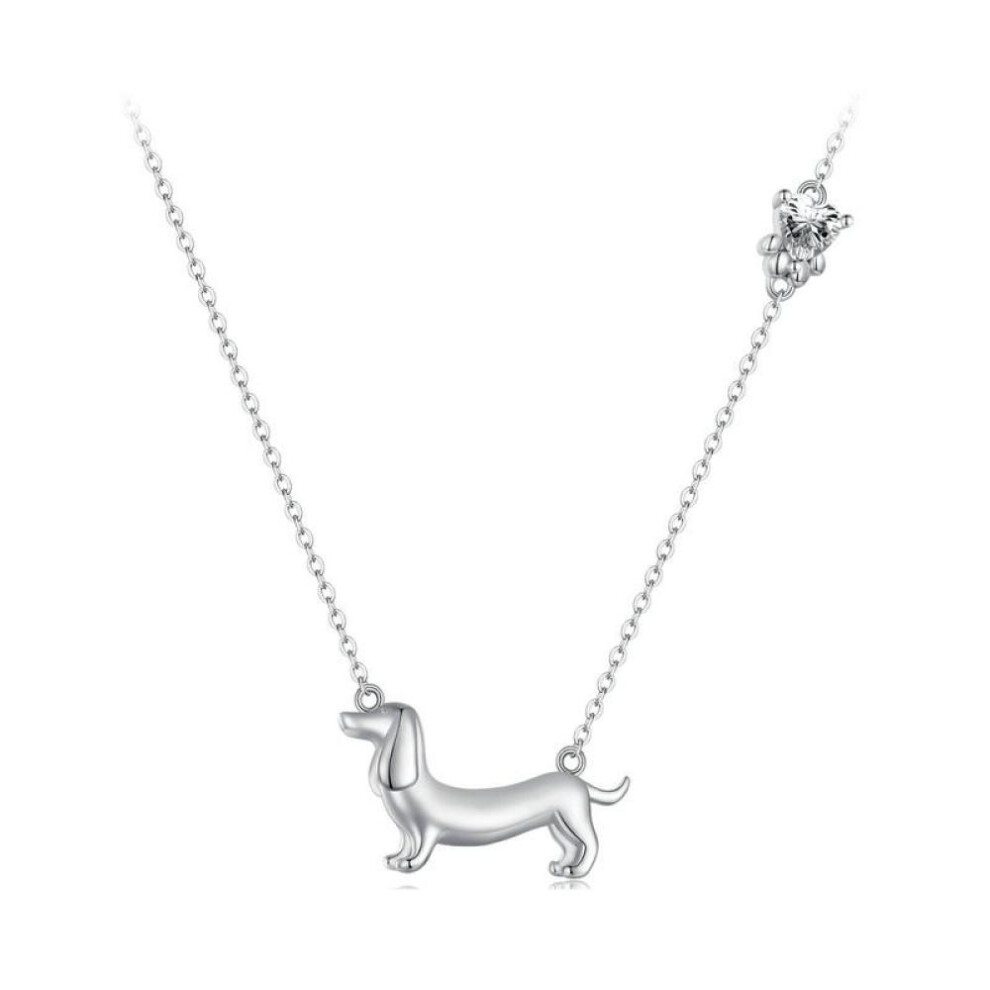 (925 silver) Wostu 925 Sterling Silver Dachshund Dog Pendant Necklace Chain For Women