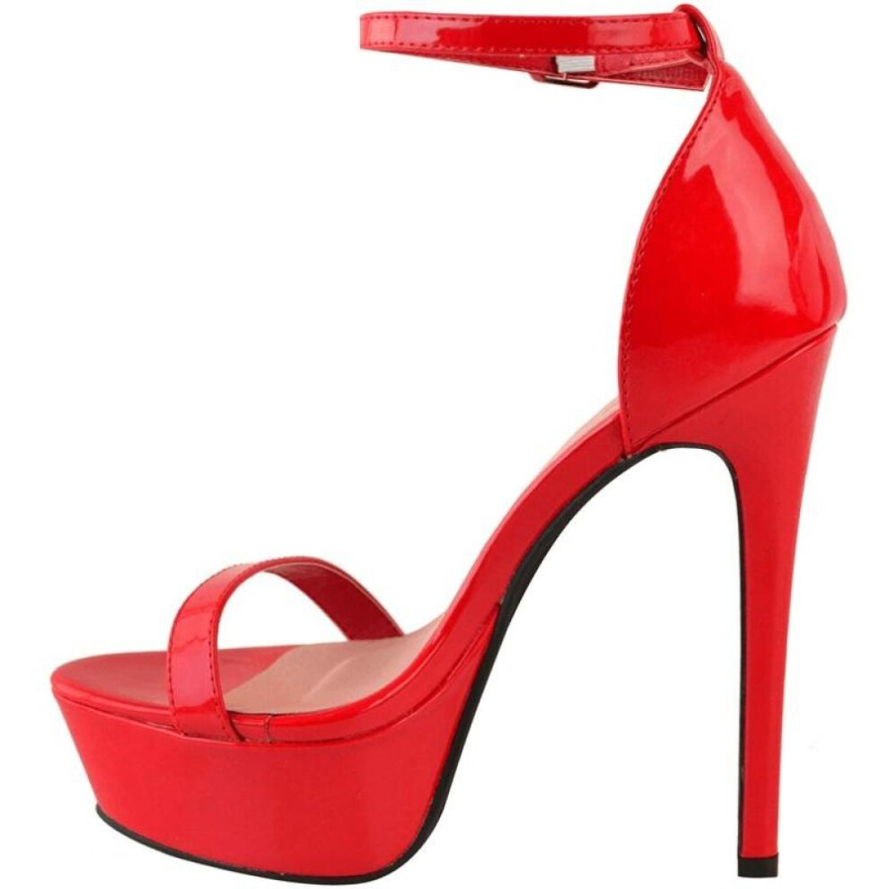 (red, 42) Women Sandals Sexy Open Toes 14cm Supper Flash High Heels Patent Leather Nighclub Platform Party Red Wedding Shoes Plus Size 44
