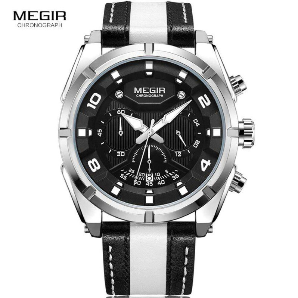 Megir Outdoor Sports Quartz Watches Men Top Luxury Brand Chronograph Leather Waterproof Wristwatches