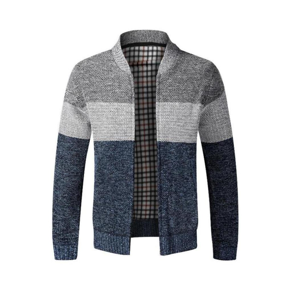(blue, M) New Mens Winter Funnel Collar Zip Up Thick Fleece Lined Knitted Cardigan Jumper Top