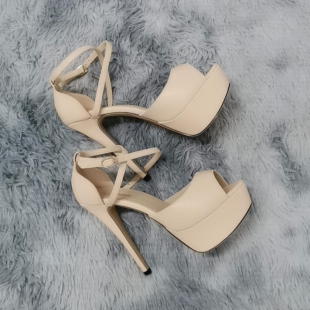 (nude, 42) Women Sandals Fashion Platform Peep Toe Matte Leather Buckle Sandal Party Dress Red Wedding Shoes
