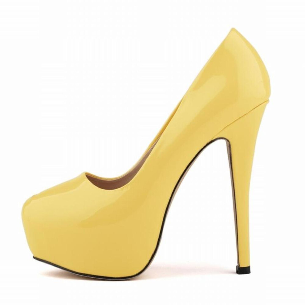 (yellow, 39) Women High Heels Pumps 14cm Round Toe Stilettos Talon Femme Sexy Ladies Red Wedding Shoes Black Platform Heels Big Size
