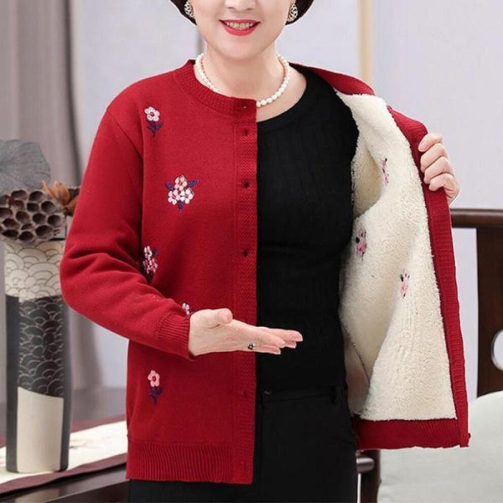 (red, XXXXL) Cardigans Plus Size Grandma Knitting Sweater New Middle-aged And Old Women Sweater Cardigan