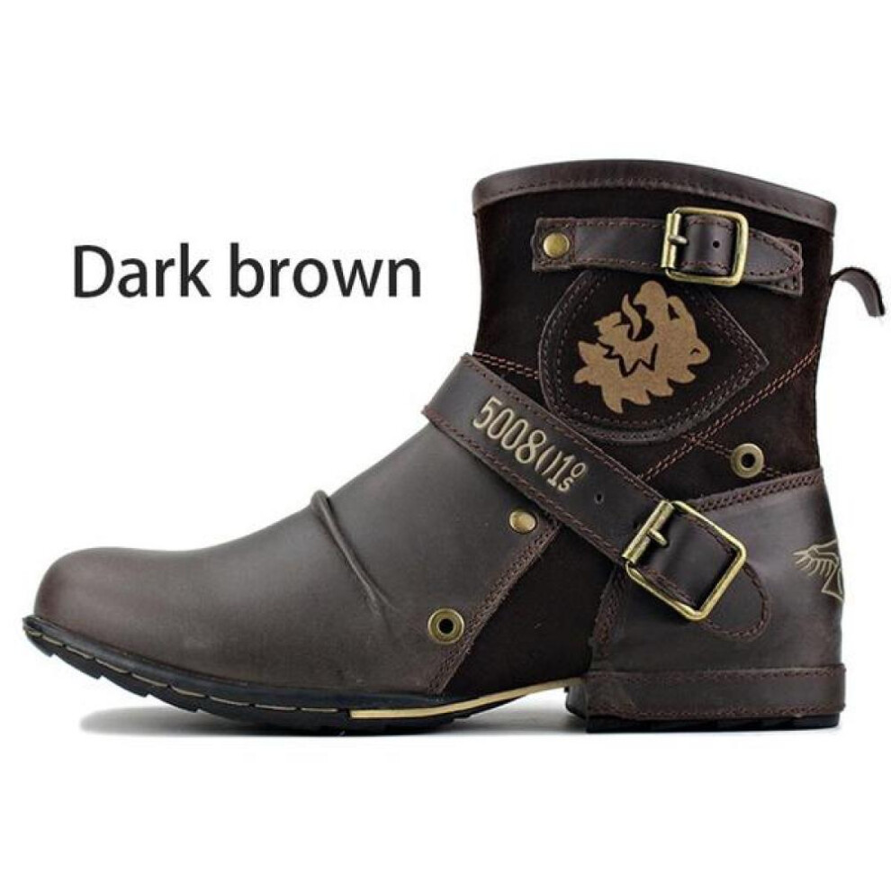 (brown, 48) Fashion Men Outdoor Ankle Boots Vintage Booties Breathable Male Motorcycle Boots Fashion Shoes Big Size Leather Boots