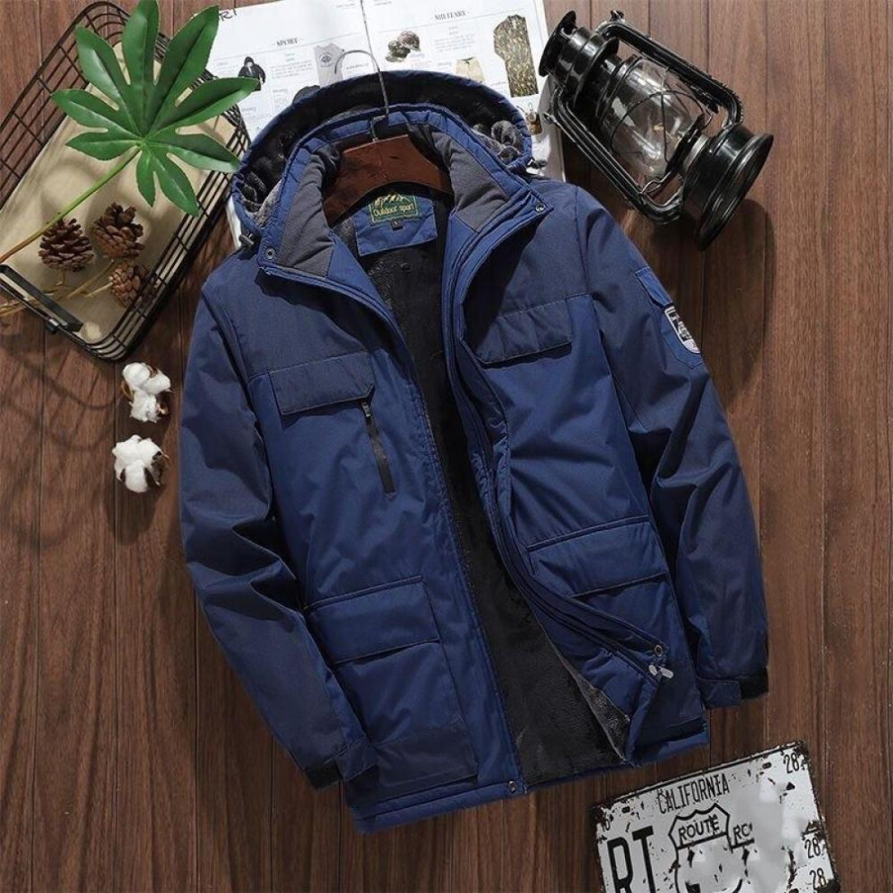 (blue, L) Autumn And Winter New Thick Warm Jacket Men's Casual Waterproof Loose Large Size Quality Cotton-padded Jacket