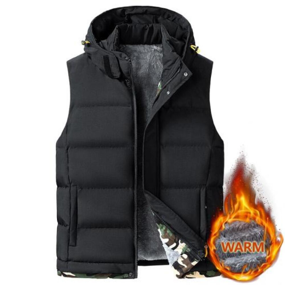 (black, L) Vest For Men Mens Vest Jacket Hooded Men Winter Warm Sleeveless Jackets Male Casual Waistcoat Solid Vest Thickening Veste Homme 6xl 8xl 10x