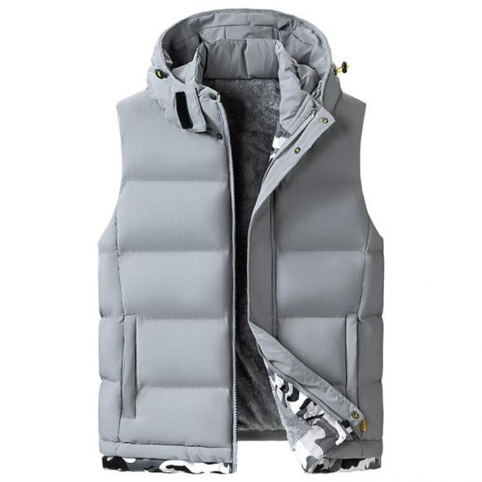 (grey, L) Vest For Men Mens Vest Jacket Hooded Men Winter Warm Sleeveless Jackets Male Casual Waistcoat Solid Vest Thickening Veste Homme 6xl 8xl 10xl