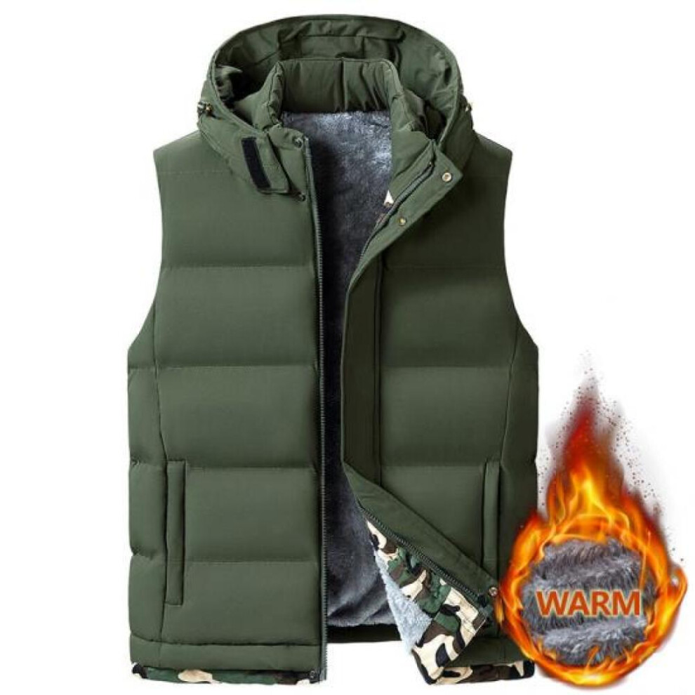 (green, XXL) Vest For Men Mens Vest Jacket Hooded Men Winter Warm Sleeveless Jackets Male Casual Waistcoat Solid Vest Thickening Veste Homme 6xl 8xl 1