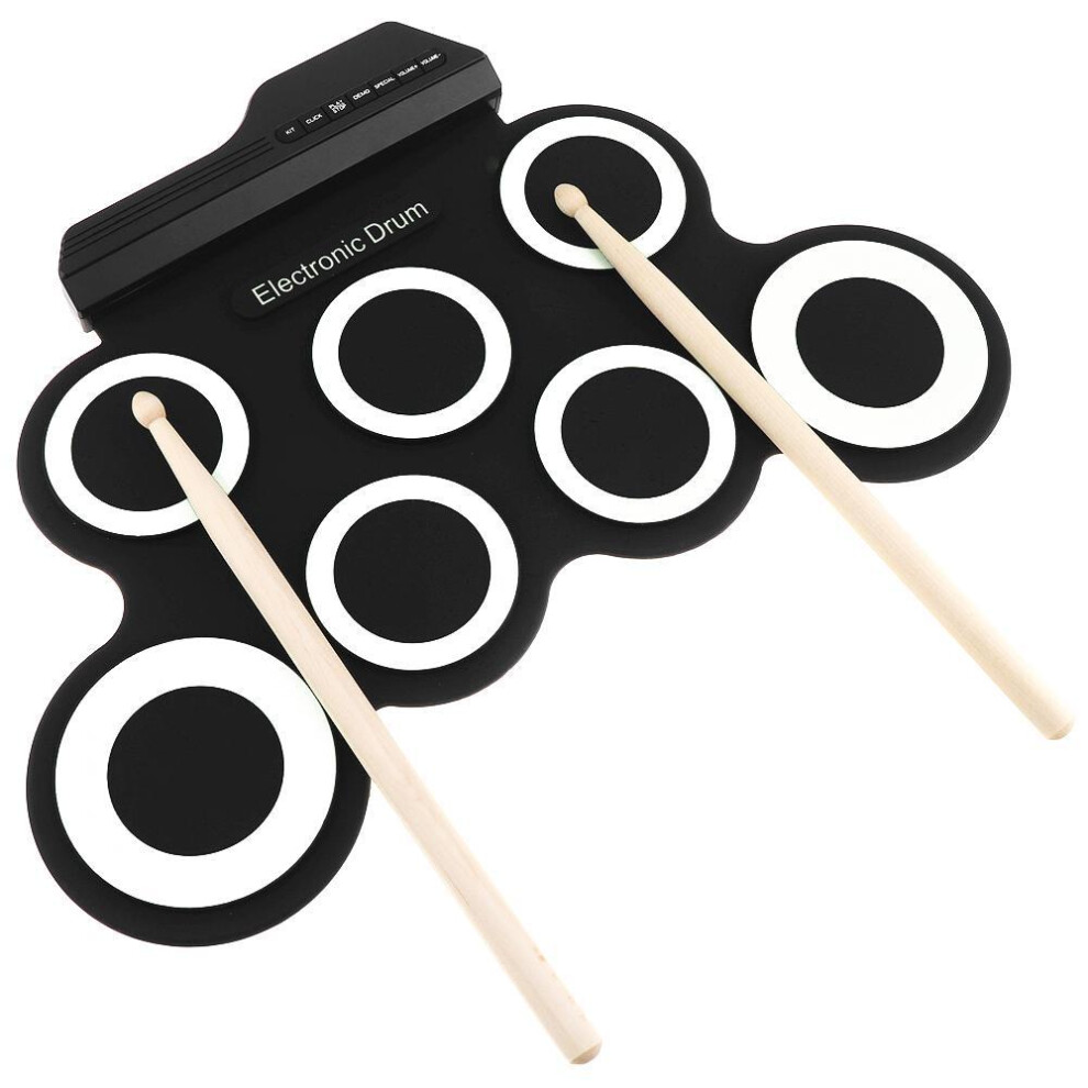 Electronic Digital Usb 7 Pads Roll Up Set Silicone Electric Drum Kit With Drumsticks & Sustain Pedal