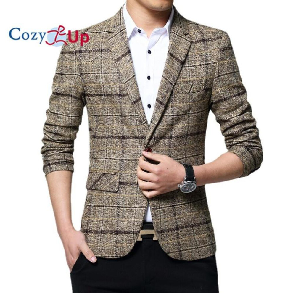 (khaki, XXXL) Cozy Up Men&apos;s Casual One Button Regular Fit Blazer Sport Coat Suit Jacket