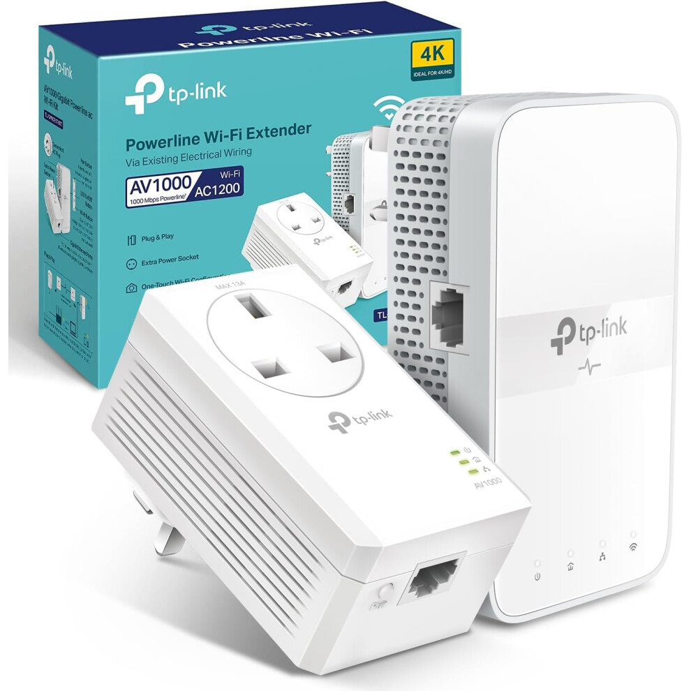 TP-Link TL-WPA7617 KIT AV1000 Powerline Adapter WiFi Extender, WiFi 1200Mbps, Ethernet Ports, Powerline WiFi Extender