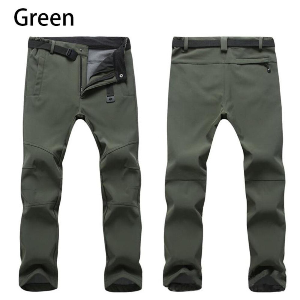 (army green, XL) Men&apos;s Winter Outdoor Waterproof Hiking Trousers Camping Climbing Fishing Skiing Fleece Warm Pants