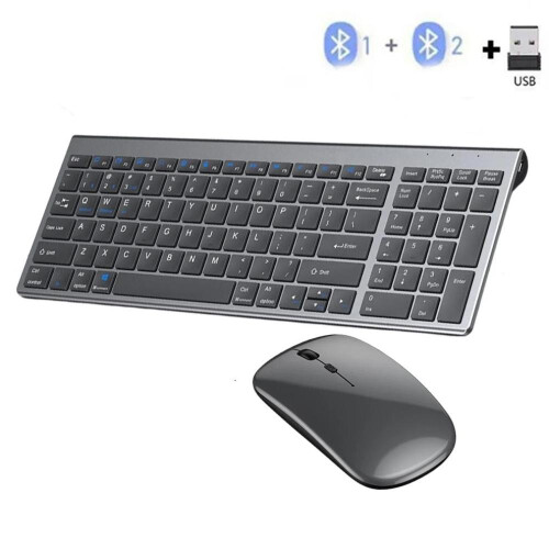 Bluetooth 5.0 & 2.4G Wireless Keyboard Mouse Combo Rechargeable Full Size Wireless Keyboard for Notebook Laptop iPad PC Tablet