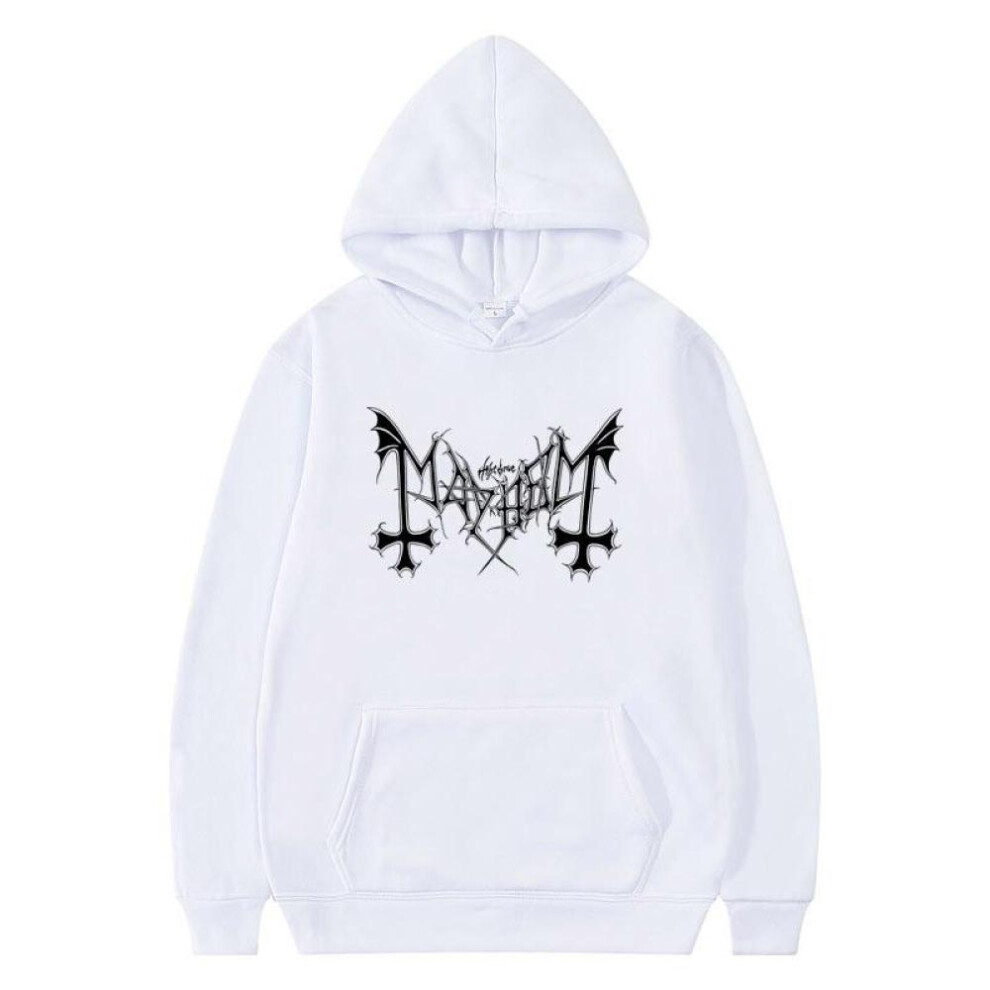 (white, M) Men Hooded Women Personality Sweatshirt Vintage The True Mayhem Hoodies Tops Punk Y2k Hoodies Winter Jogging Top