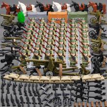 (US troops 48PCS+Arms) World War II Minifigure Soldier US Army German Army Weapons Assembly Boy Toys